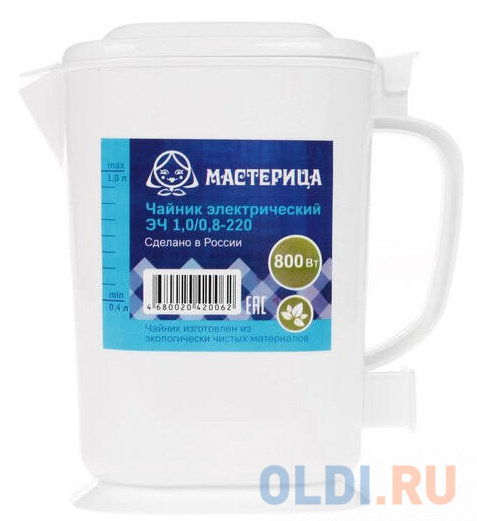 Чайник электрический Мастерица ЭЧ-1,0/0,8-220Б 800 Вт белый 1 л пластик